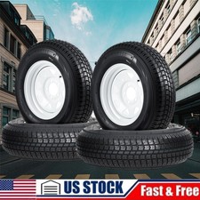 4-pk St20575d14 205 75 14 Trailer Tires W 14 Rims White Wheels 5 Lug 6pr Lrc