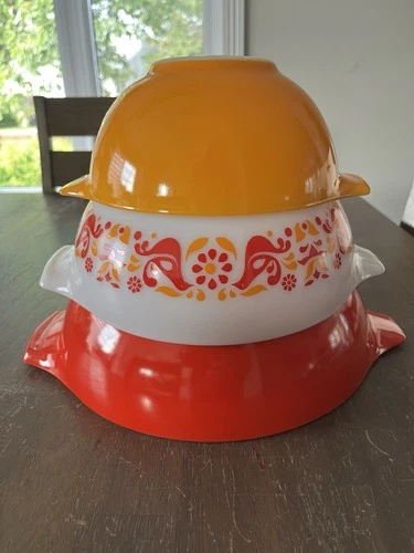 Vintage Pyrex Cinderella Bird Friendship Mixing Bowls Set 3 442 443 444