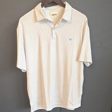 sigr n Men's Beige White Geometric Polo Shirt Size L Short Sleeve