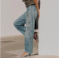 ZARA 2026 VIRAL TRF HIGH-WAIST EMBROIDERED BARREL JEANS UK10 EUR38 US6