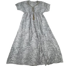 Bellambra Italy Grey Zebra Print Viscose Maxi Dress Women's L Tassel V-Neck Boho