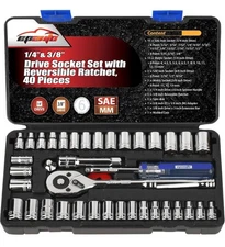 EPAuto 40 Pieces 1/4-Inch & 3/8-Inch Drive Socket Set with 72 Tooth Reversible