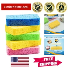 Large Dual-Sided Cellulose Sponges - 5 Pack of Quick Drying Cleaning Companions