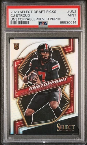 2023 CJ Stroud Panini Select Draft Picks Unstoppable Silver Prizm Rookie PSA 9