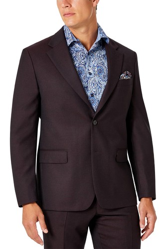 Tallia Mens Slim Fit Wool Suit Jacket 44 Long Wine Sport Coat - NWT $425