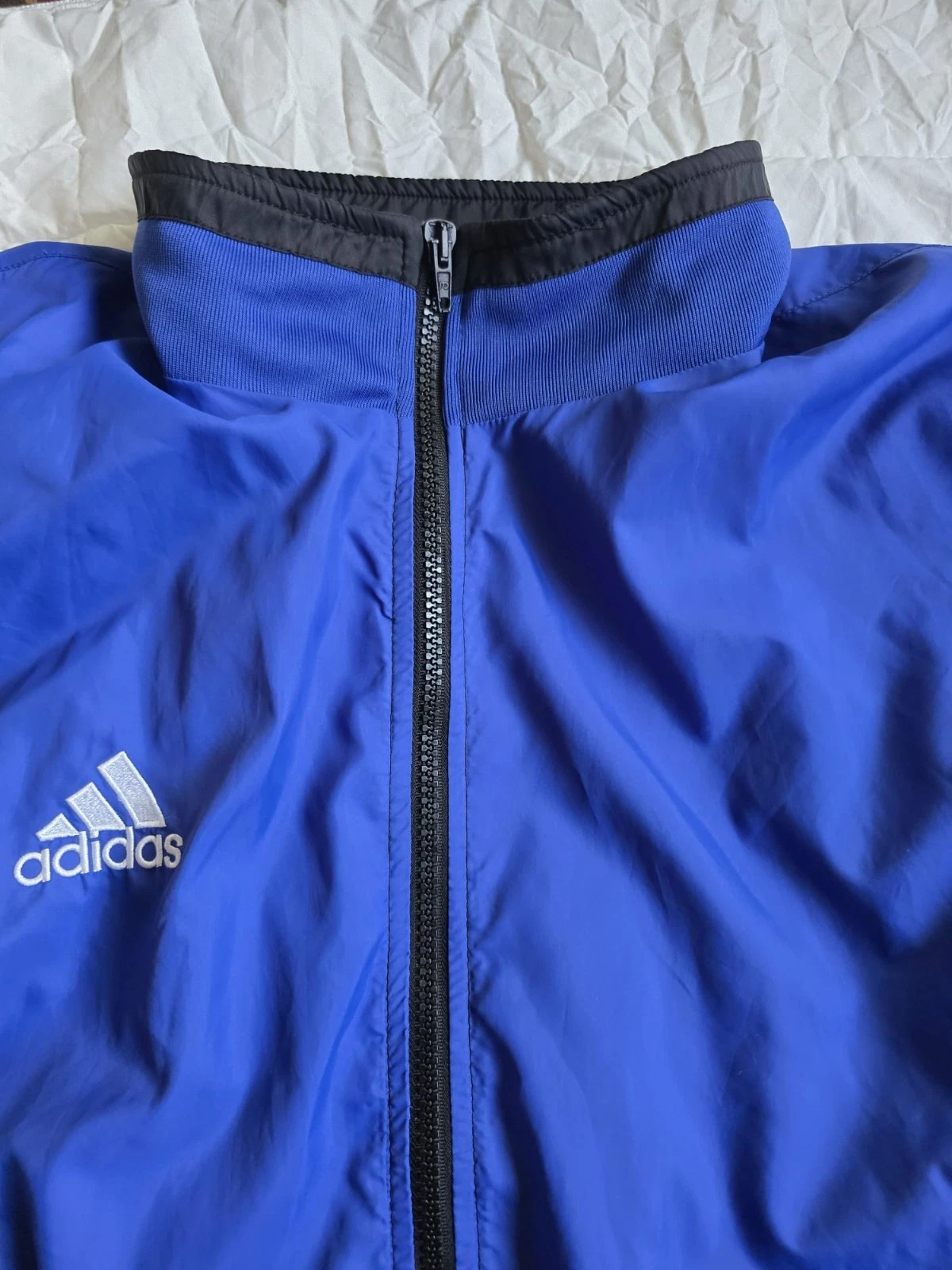 Vintage Adidas 1999 Track Jacket Windbreaker Blue Black White Size L 90s image 10