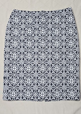 Talbots Pencil Skirt 6 Floral Geometric Navy Off White Lined Zipper Knee Length