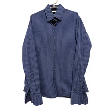 Boss Hugo Boss Dress Shirt Men 16 Blue Striped Button Up Long Sleeve 100% Cotton