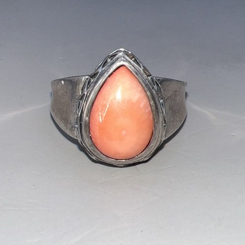 Ring Birnenform rosa Koralle Sterlingsilber Größe 8 (5,75 g)