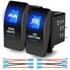 2Pcs UTV Rocker Switch 12V 20A 3-Pin Blue LED Marine Rocker Switch for