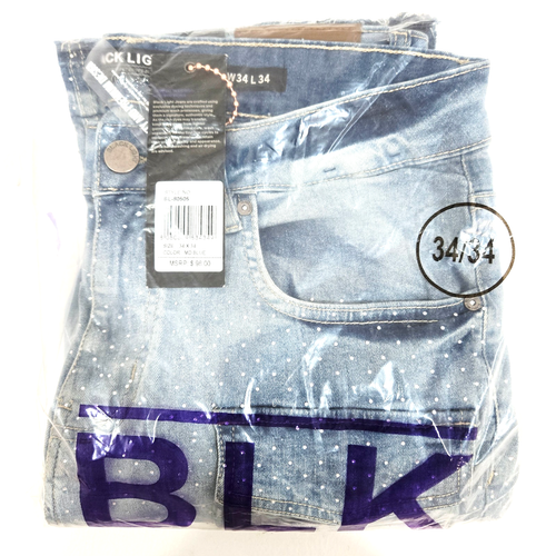 Jean homme noir léger stretch slim coupe droite évasée bleu moyen denim strass - Photo 7/7