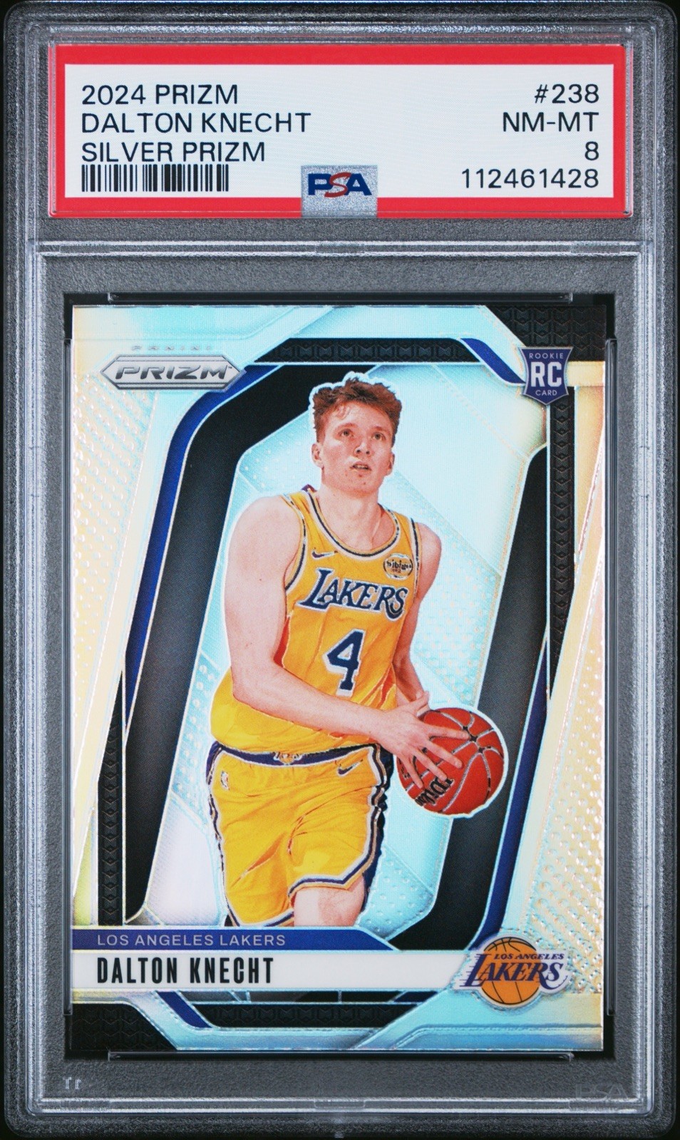 2024-25 Panini Prizm Dalton Knecht #238 Silver Prizm RC PSA 8 Los Angeles Lakers