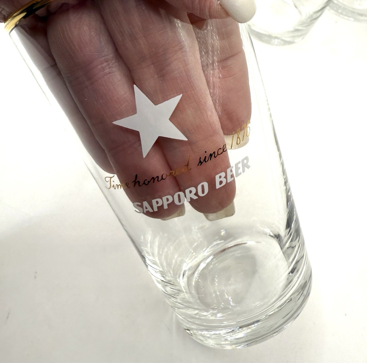 NEW IN BOX Sapporo White Star Gold Rimmed Beer Glasses Approx 9.8