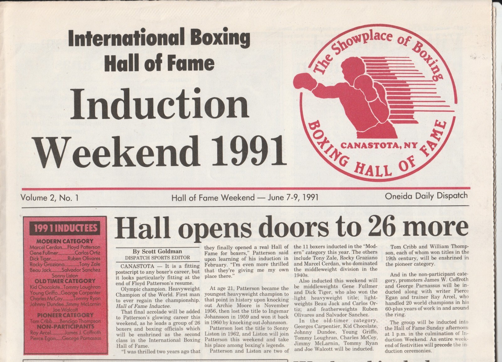1991 INTERNATIONAL BOXING HALL OF FAME INDUCTION WEEKEND NEWSPAPER 
