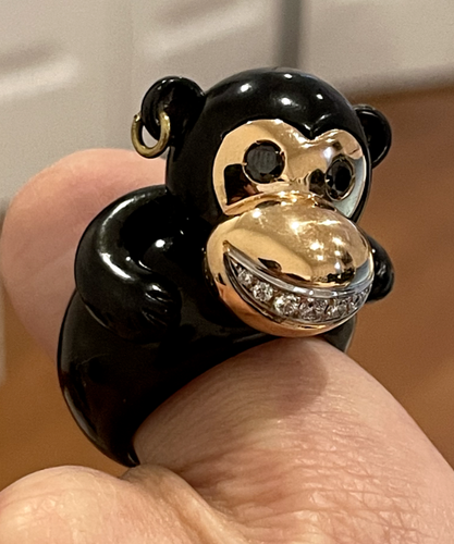 De Grisogono 18k Yellow gold Diamond & Enamel Monkey Ring 0.37tcw - Picture 4 of 11