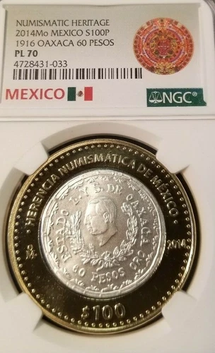 2014 MEXICO S100P 1916 OAXACA 60 PESOS NGC PL 70 BEAUTIFUL PERFECTION TOP POP