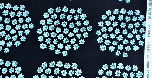 Marimekko fabric Puketti jeans blue/green by Annika Rimala 145x100cm - Picture 2 of 2