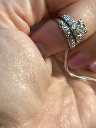 Vintage Estate 14K White Gold Diamonds Wedding Set Size 4.5 - Picture 4 of 16