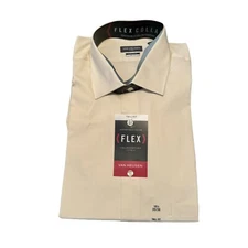 Van Heusen Men's Flex Collar Tall Fit Dress Shirt Beige Size 16.5 35/36