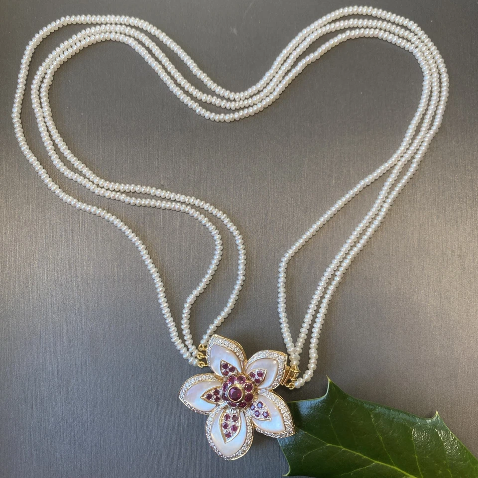 Collar Bellarri Vintage Diamante Rubí Perla Patrimonio Joyería Fina Usado 18K Foto 2 de 4