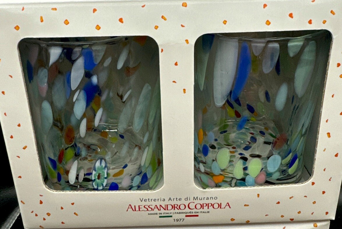 Arte Di Murano Drinking Glass, Art Tumbler, Four 10oz Cups. Waved 