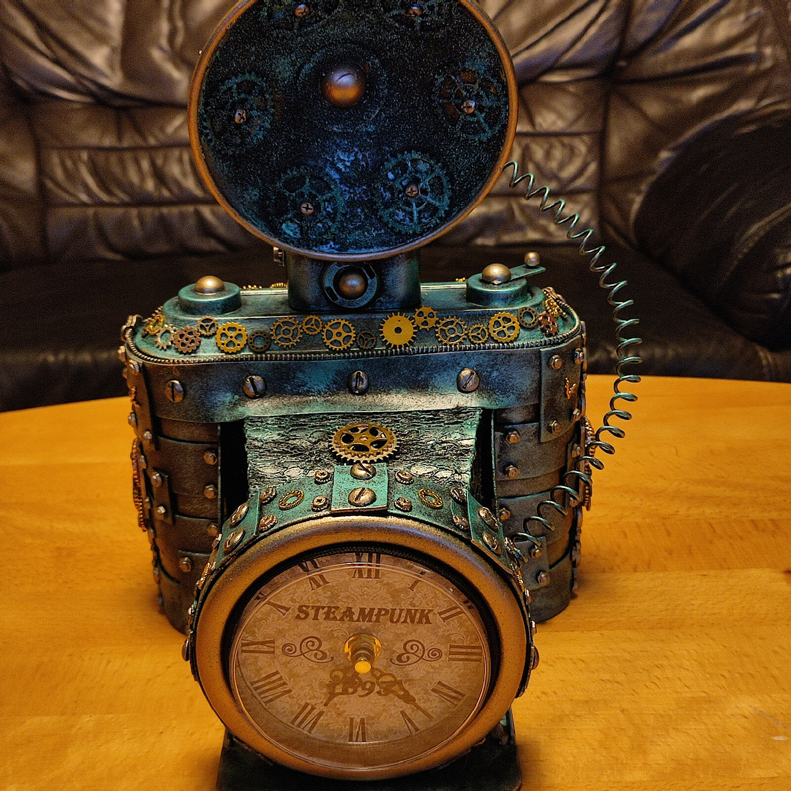 Steampunk green clock homemade