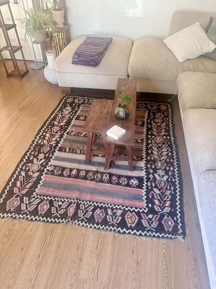 Tapete de área Kilim reversível vintage 5 pés x 6 pés decoração de tapete de lã tecido plano - Imagem 4 de 4
