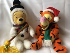 Disney Store Winter Tigger  Snowman Pooh Set of 2 Bean Bag Plush Toys