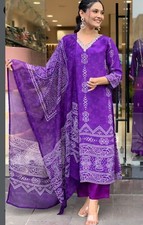 Women' s French Crepe Embroidery Kurta with Pant  Dupatta