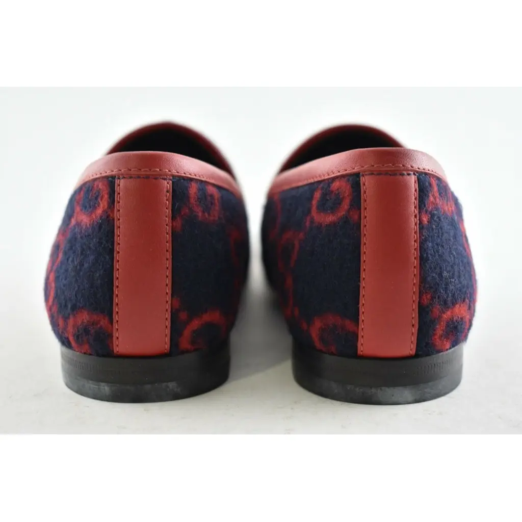 Gucci Navy Wool Slip-On Mule with Red GG Pattern and Gold Horsebit Size 7 UK Gucci Men main image 4