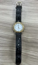 Timex Easy Reader Womens 25mm Gold-Tone Brass Casing Black Leather Strap