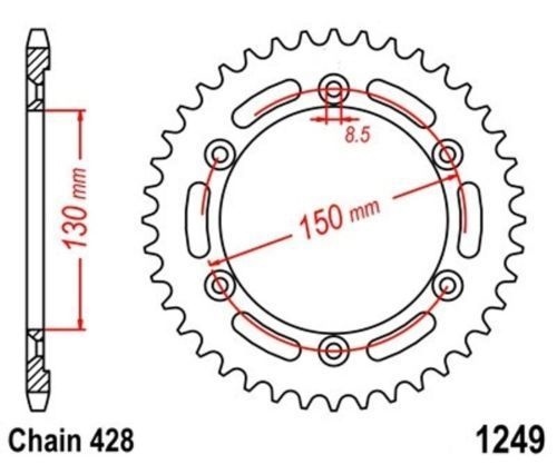 Couronne Moto 51 Dents Chaîne 428 pour Transmission Honda XLR 125 R