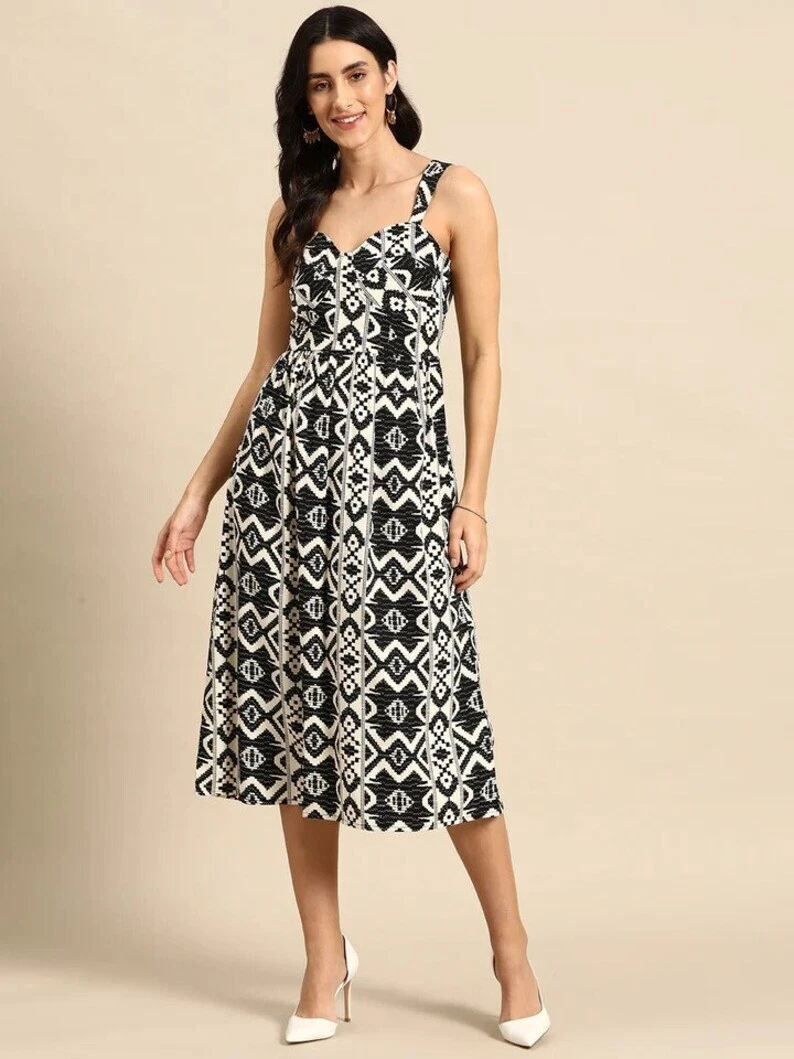 Designer Indian Shoulder strap flared midi dress Indo western