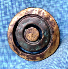 Hippie Abstract Belt Buckle Artisan Signed Forged Brass Bronze Vtg 60s70s.NOX704