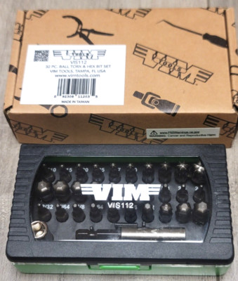 VIM PRO 32pc Ball Torx, SAE Hex & Metric Hex Bit Set w/ 1/4'' dr Adapters #VIS112