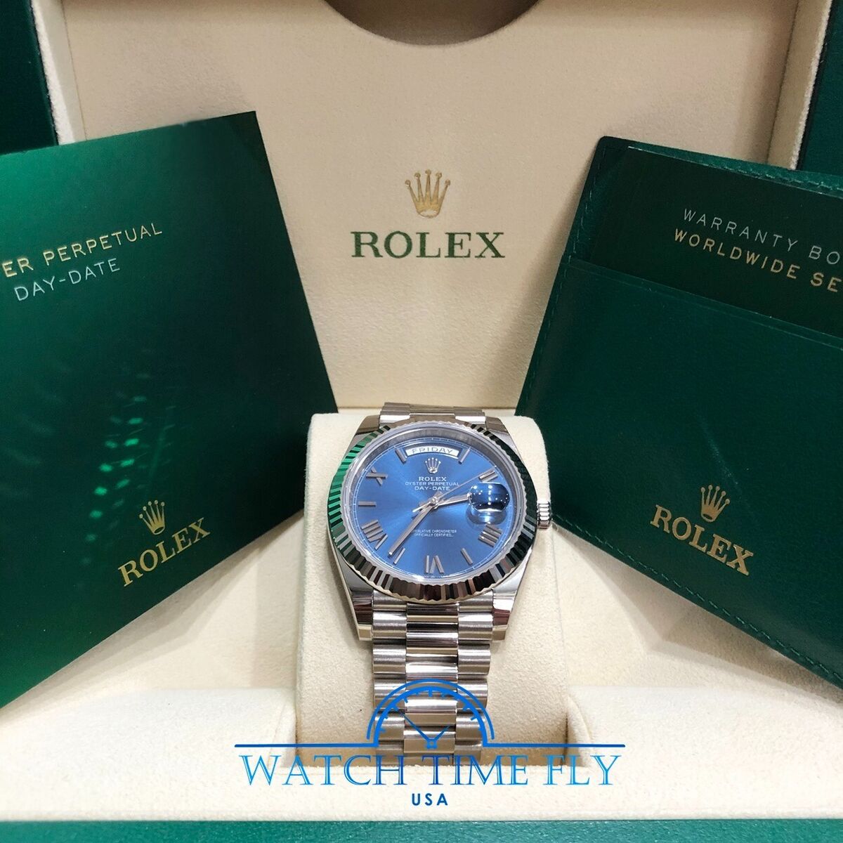 Rolex Day-Date 40mm 228239 White Gold Fluted Bezel Blue Rolex Day-Date 40mm 228239 White Gold Fluted Bezel Blue