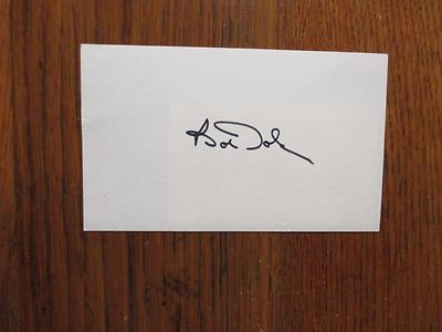 BOB  DOLE   (U. S. Senator) (Died December 5, 2021)  Signed  3'' X 5'' Index Card
