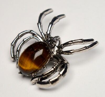SPIDER BROOCH WITH BROWN CAT TIGER EYE GEMSTONE