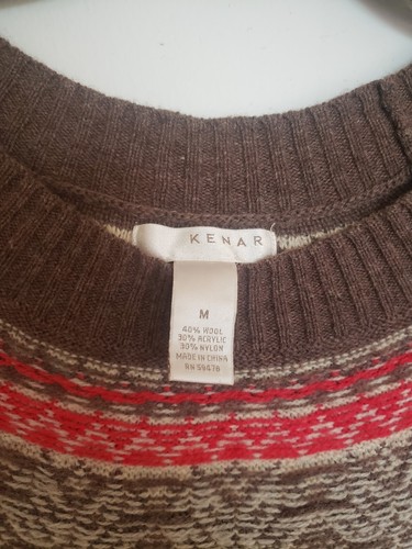 Kenar Fair Isle Nordic Sweater Hazel/Sand/Red Wool Blend Sz Medium - Picture 3 of 11