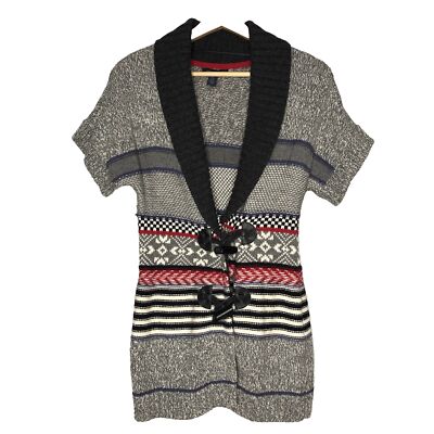 Tommy Hilfiger Cardigan Sweater XS XP Short Sleeve Knit Nordic Gray Shawl Collar