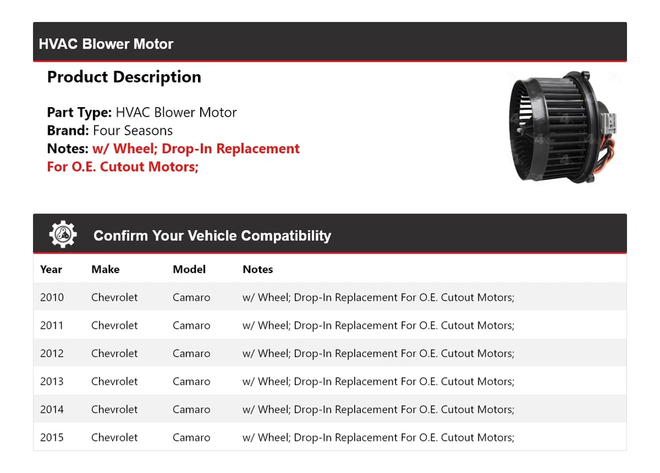 Motor soplador de climatización para Chevrolet Camaro 2010-2015 4 estaciones 2011 2012 2013 2014 Foto 2 de 4