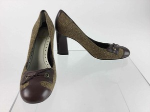 Enzo-Angiolini-Brown-Natural-Fabric-Leather-Trim-Slip-On-Block-Heel-Pump-7-5M