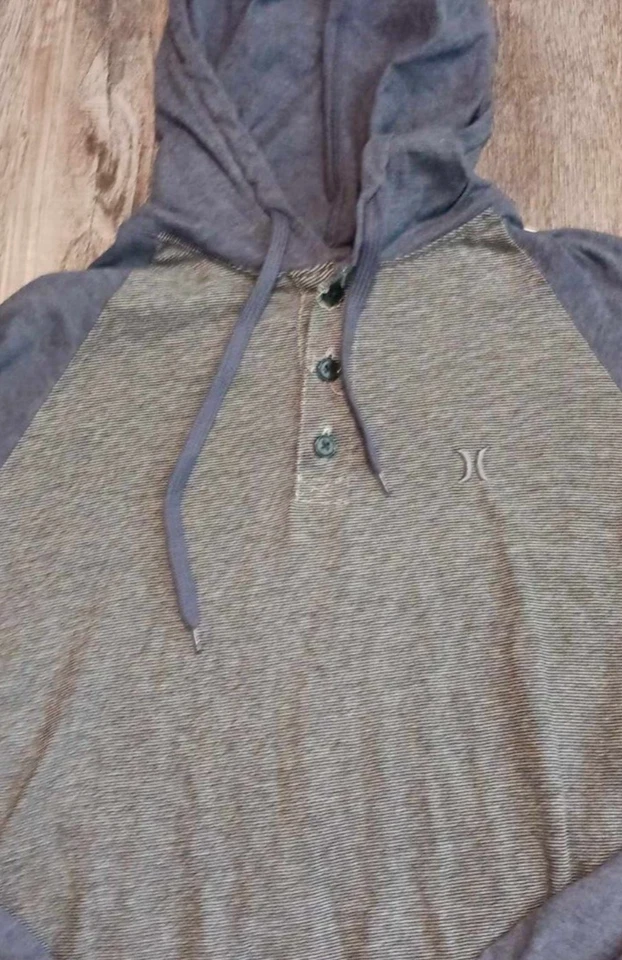 Hurley Henley Shirt Mens Small Blue Striped Hooded Long Sleeve Button Cotton - Image 2 of 4