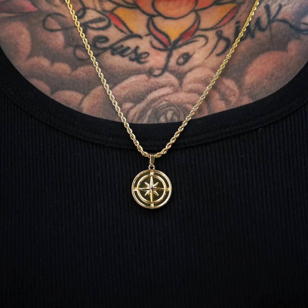 Gold compass necklace sale mens