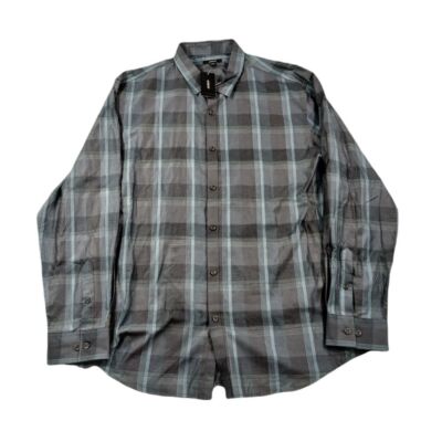 Alfani Plaid Dobby Button-Down Shirt Mens 2XL Deep Black Lomia Yarn-Dyed $60