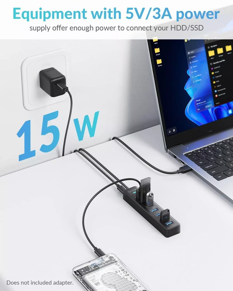 7-Port USB 3.0 Hub with 3.3ft Cable for Multiple Devices