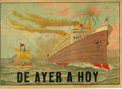Navigation, old vintage poster sheet,  De ayer a hoy , sail vessel, steam ship m