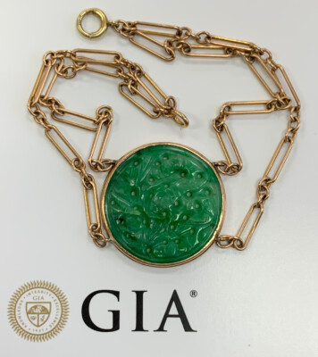 GIA Certified: Jadeite Jade Trans Mottled Green Natural- A Grade 14k Bracelet!