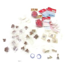 55-pc Vintage Dollhouse Parts  Bath Towels, Teddy Bears, Sports Trophies  More