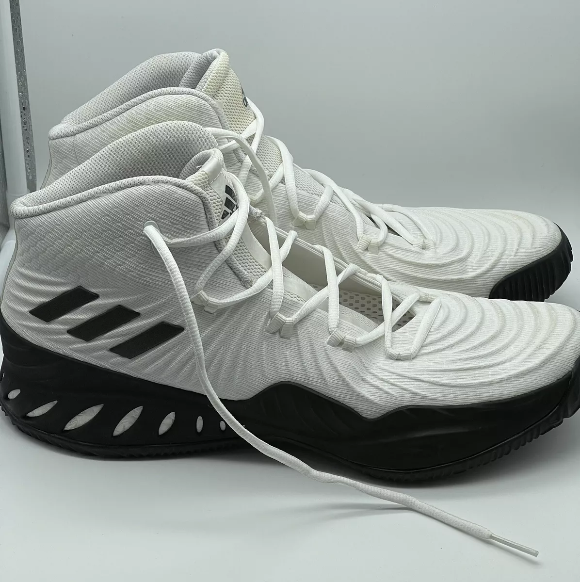 Adidas Geofit Basketball High Tops White w Black Stripe Shoes